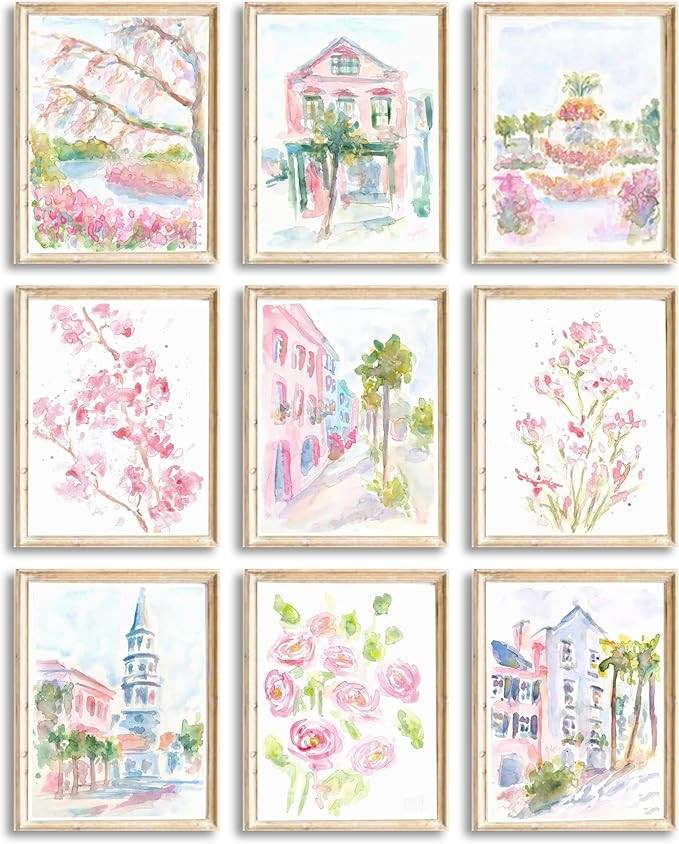 Charleston South Carolina Wall Art Pastel Watercolor Preppy Painting Pictures Wall Decor Aestheti... | Amazon (US)
