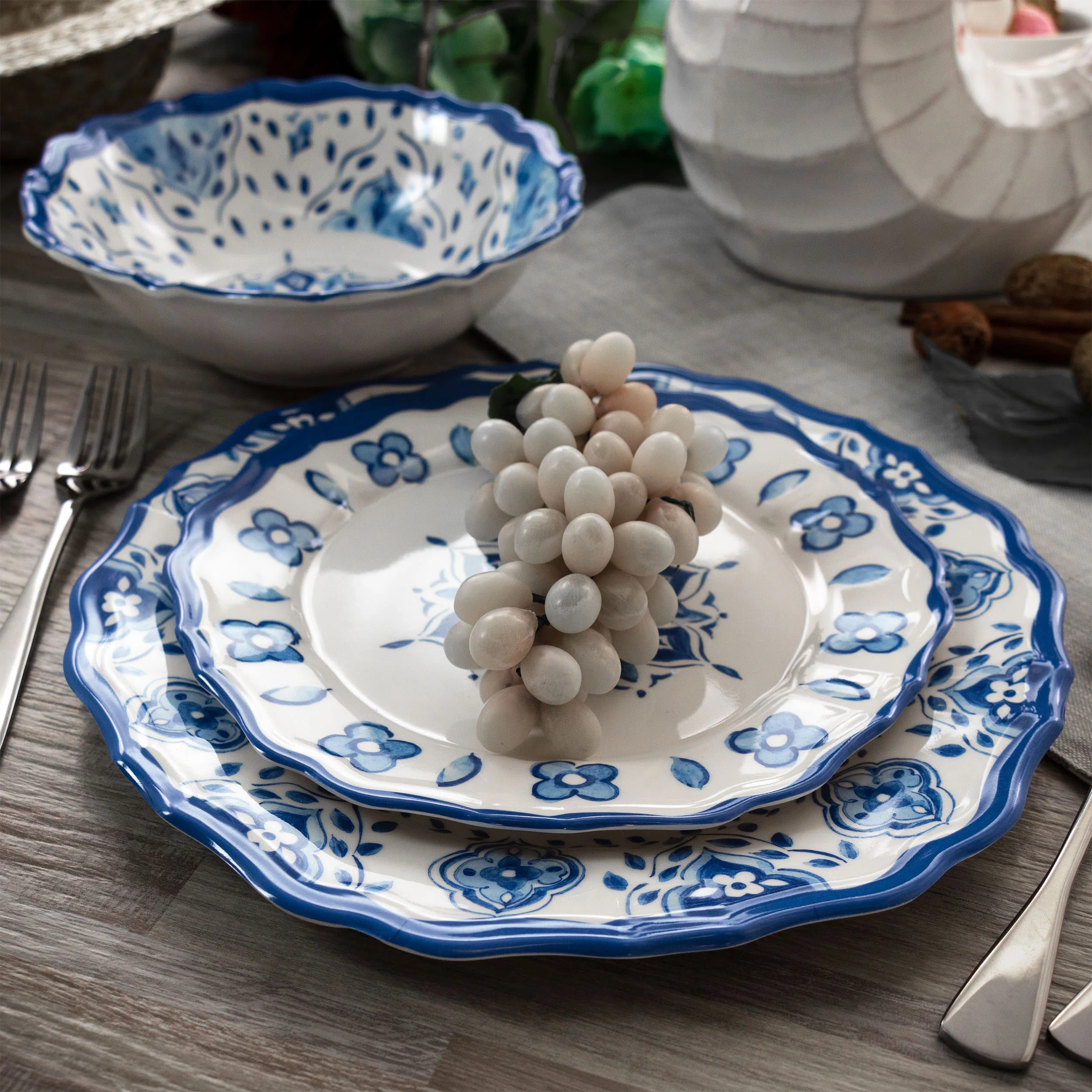 Elama Blue Garden 12 Piece Melamine Dinnerware Set Service for 4 | Wayfair North America