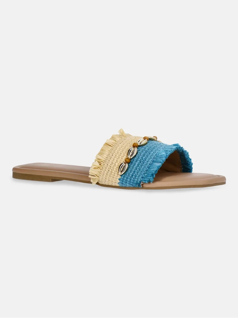 Time and Tru Women's Raffia Shell Slide Sandals | Walmart (US)