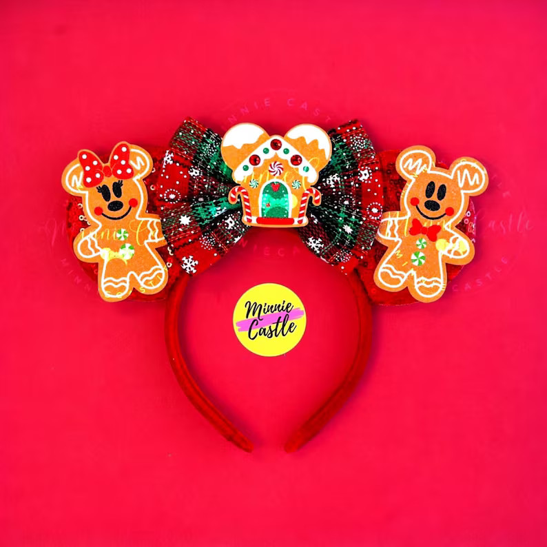 Christmas Gingerbread Ears, Mickey Ears, Holiday Minnie Ears, Mouse Ears Headband With Candy Hous... | Etsy (US)