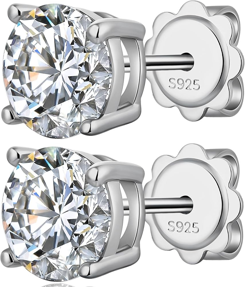 925 Sterling Silver Cubic Zirconia Stud Earrings for Women/Men Hypoallergenic Stud Earrings 4MM-8... | Amazon (US)