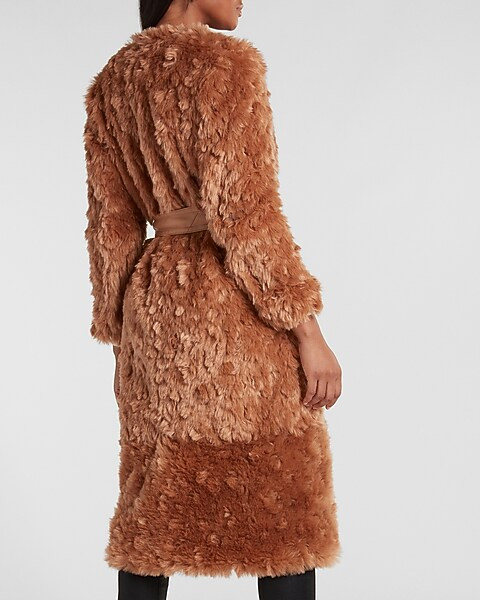 Shaggy Faux Fur Belted Coat | Express