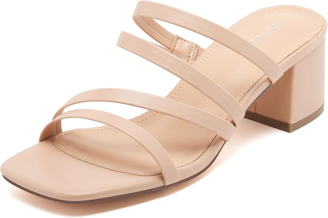 vodvob Women's Square Open Toe Heeled Sandals, Slip On Block Mid Heel Slippers, Strappy Backless ... | Amazon (US)