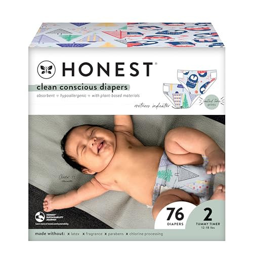 The Honest Company Clean Conscious Diapers | Plant-Based, Sustainable | Winter '23 Limited Edition Prints | Club Box, Size 2 (12-18 lbs), 76 Count | Amazon (US)