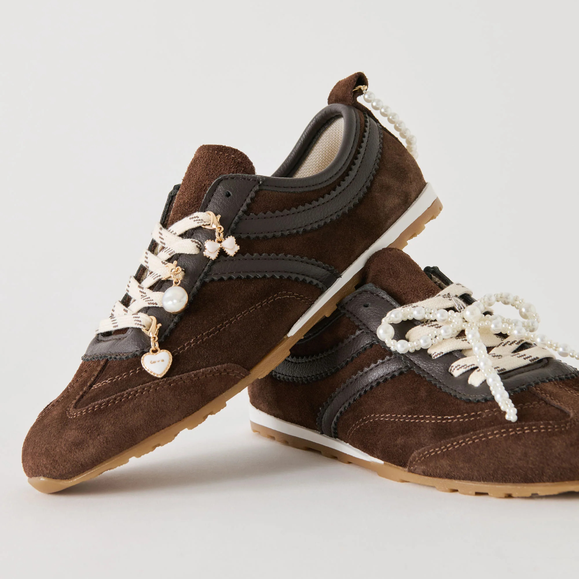 Viper Sneakers Dk Brown Suede + Pearl Charm Bundle | DolceVita.com