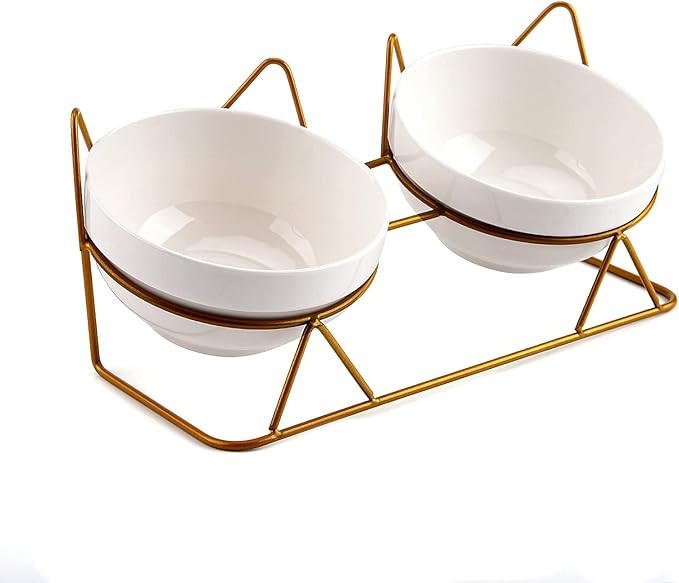 Trosetry Cat Bowls, Double Ceramic Pet Bowls with 15°Tilted Raised Stand for Food and Water, Ant... | Amazon (US)