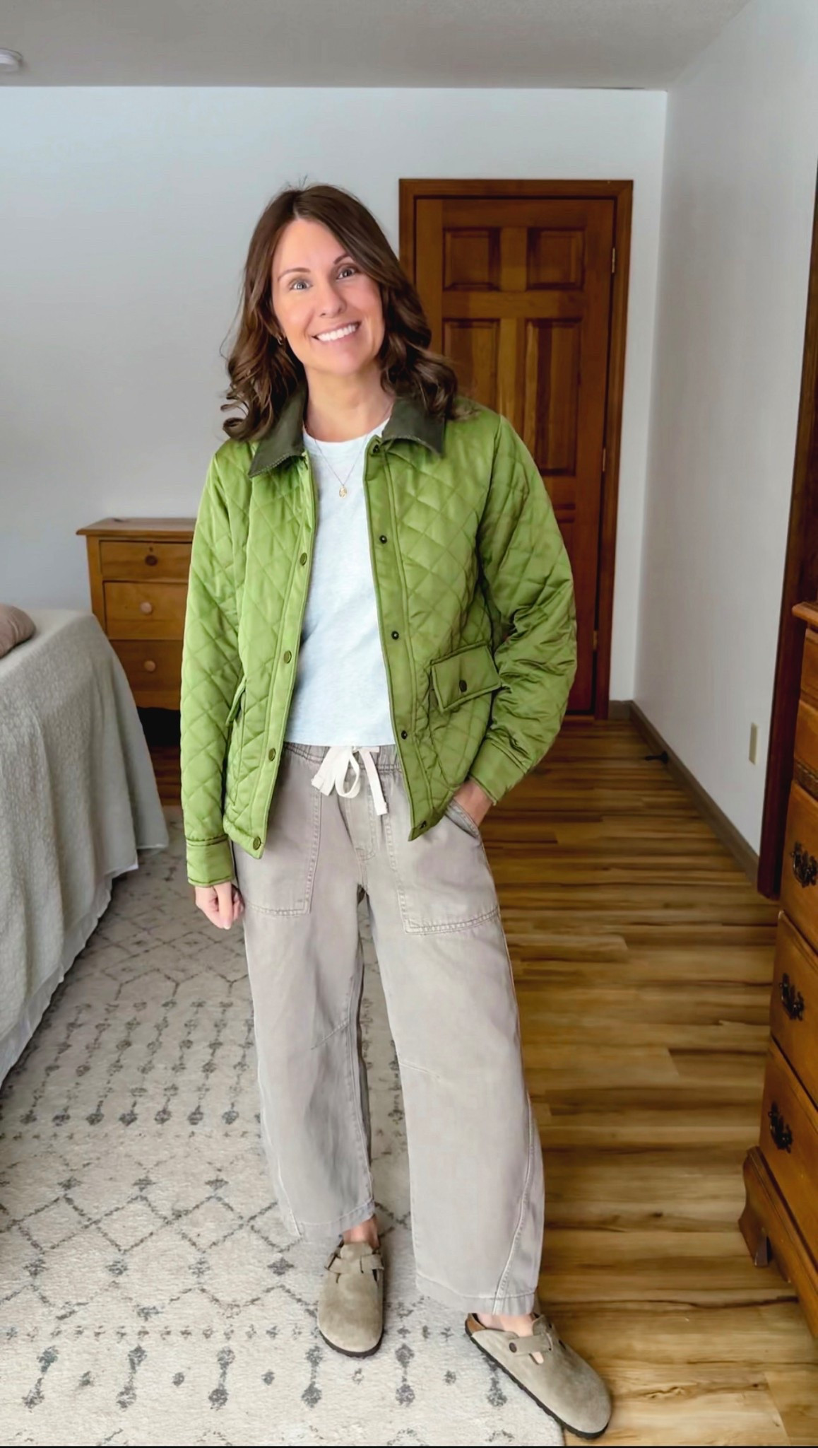 Wearing medium in the tee (cropped version is sold out—also linked the regular version and similar ones), xs petite/short in the pull on pants (also have green! So comfy). My Birkenstock clogs are size 6 and fit true to size (also linked a more affordable pair). 

My jacket is older so i linked similar pnes 


#LTKootd #LTKPetite #LTKgrwm