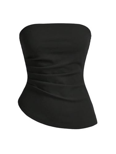 GORGLITTER Women's Pleated Strapless Tube Top Asymmetrical Hem Ruched Bandeau Shirts Going Out To... | Amazon (US)