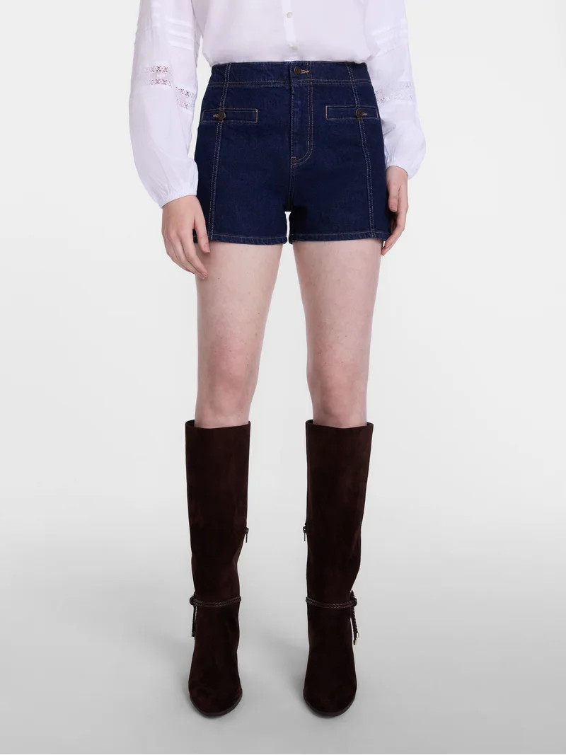 Scenario Women's High Rise Shorts with Welt Pockets, 3" Inseam, Sizes 0-20 | Walmart (US)