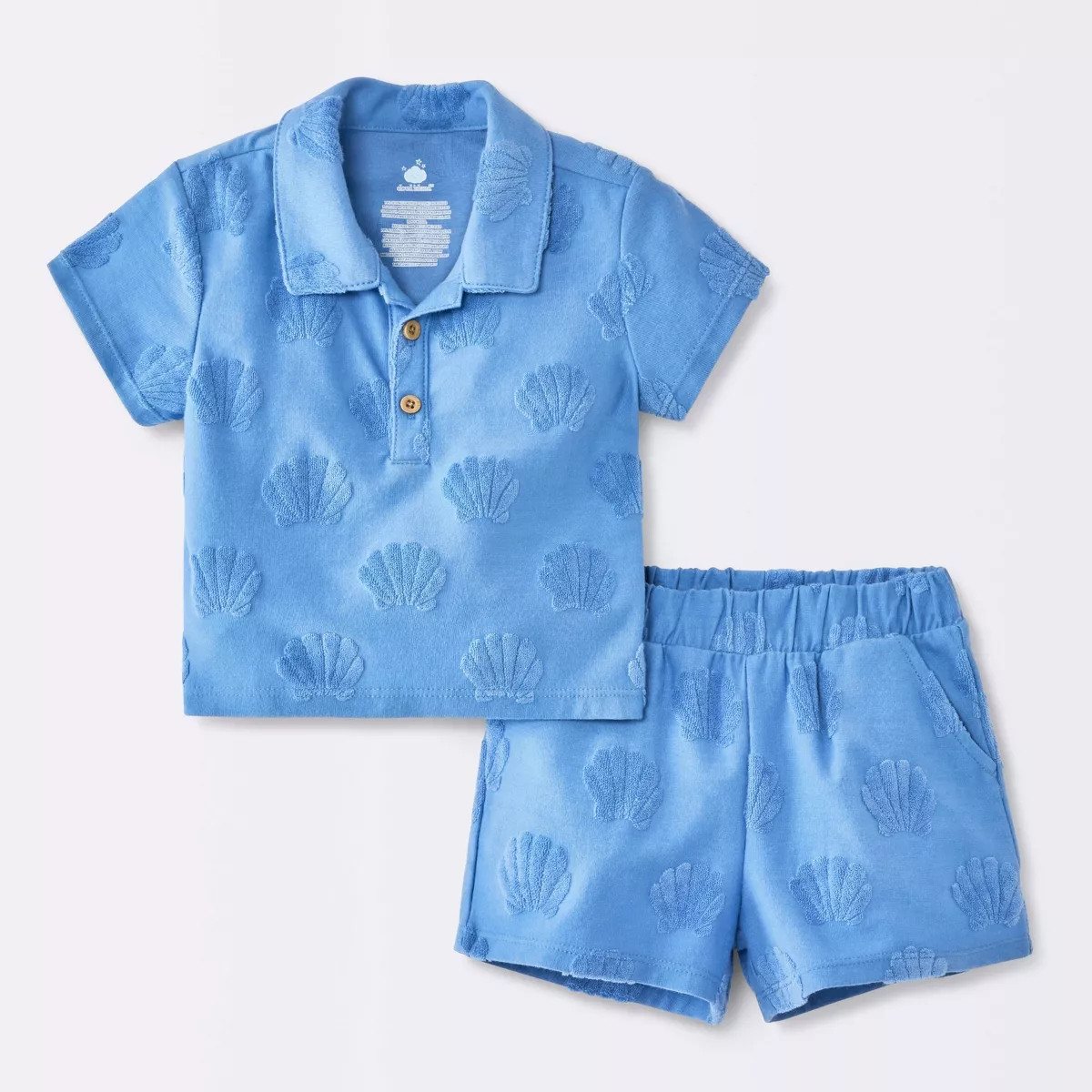 Baby Boys' Sea Shell Button-Down T-Shirt and Terry Shorts Set - Cloud Island™ Blue 3-6M | Target