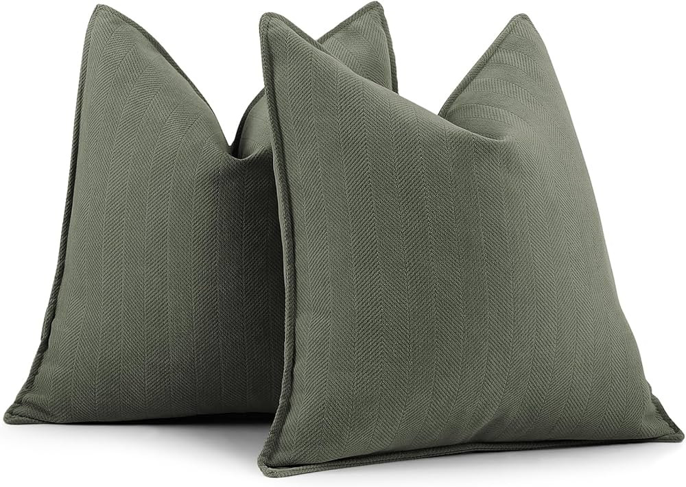 ZWJD Army Green Pillow Covers 22x22 Set of 2 Chenille Throw Pillow Covers with Elegant Design Sof... | Amazon (US)