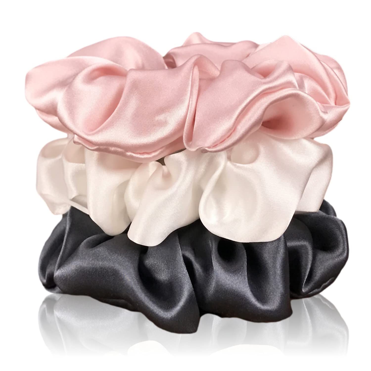 Celestial Silk Mulberry Silk Scrunchies for Hair (Large, Charcoal, Pink, Ivory) | Amazon (US)