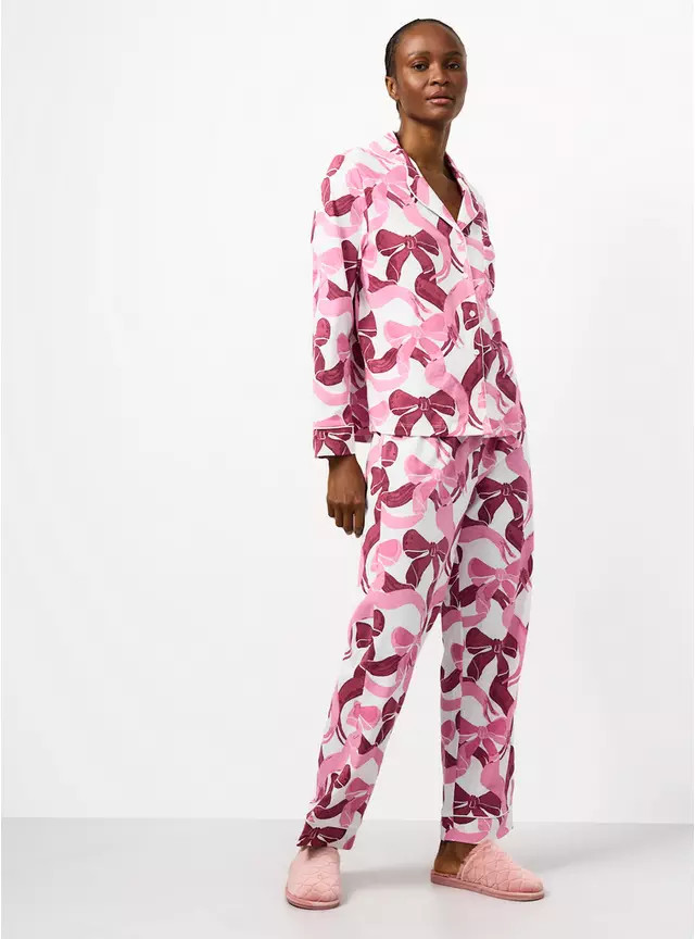 Buy Pink Bow Print Traditional Pyjamas XL | null | Tu | Tu Clothing