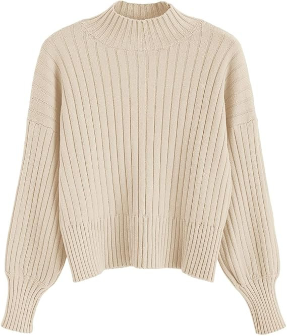ZAFUL Women's Mock Neck Sweater Long Sleeve Ribbed Knit Basic Cropped Pullover Sweater | Amazon (US)