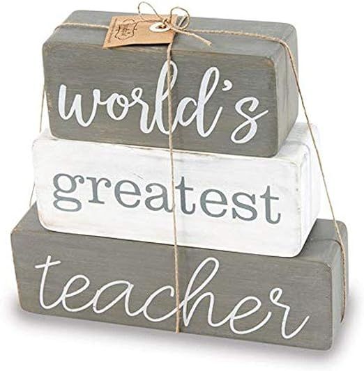 Mud Pie Teacher Block Decor, White | Amazon (US)