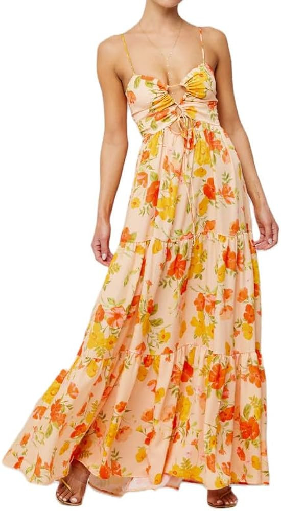 Women Y2k Floral Summer Casual Sleeveless Maxi Dresses Sexy Backless Bodycon Dresses Spaghetti St... | Amazon (US)