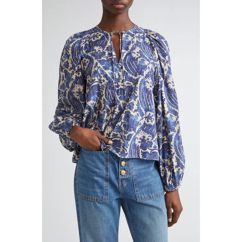 Ulla Johnson Brea Floral Top in Ocean at Nordstrom, Size 2 | Nordstrom