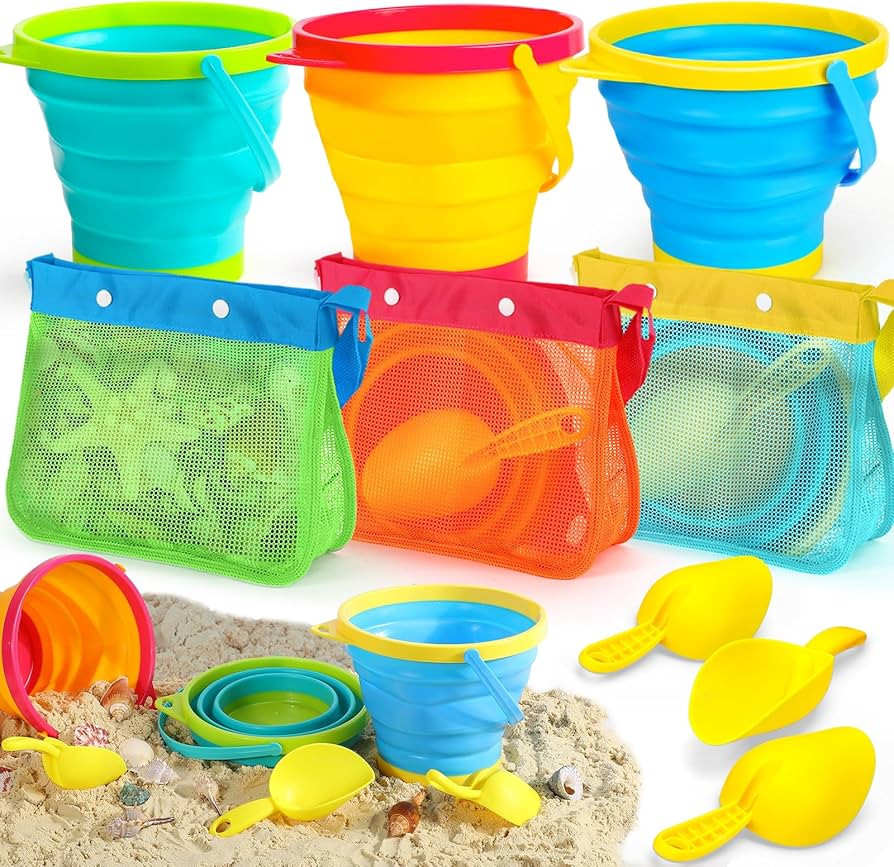 TOY Life Collapsible Beach Bucket Toys for Kids Beach Essentials with Portable 3 Seashell Bags & ... | Amazon (US)