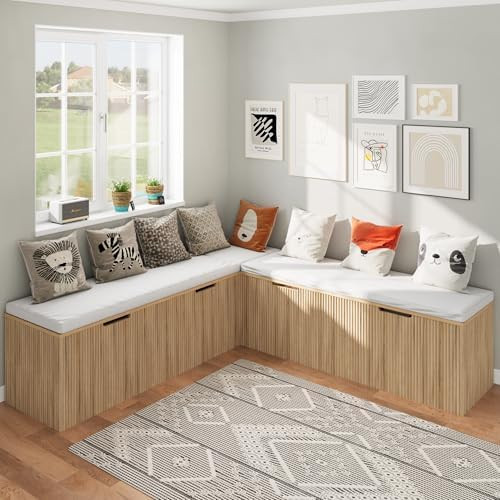 L-Shape Storage Bench with Cushion, Backless Corner Dining Bench, Kitchen Dining Nook Bench with ... | Amazon (US)