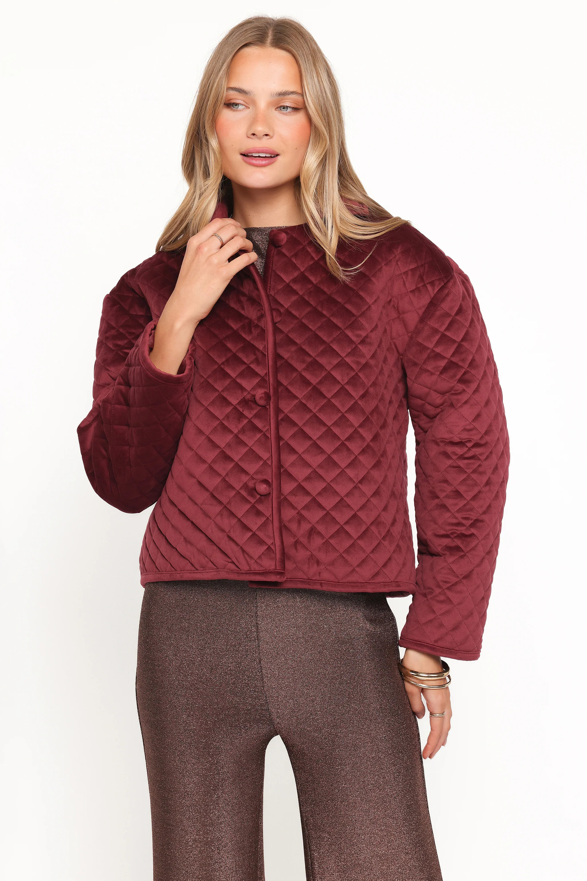 Roxanna Quilted Velvet Jacket - Wine | Petal & Pup (US)