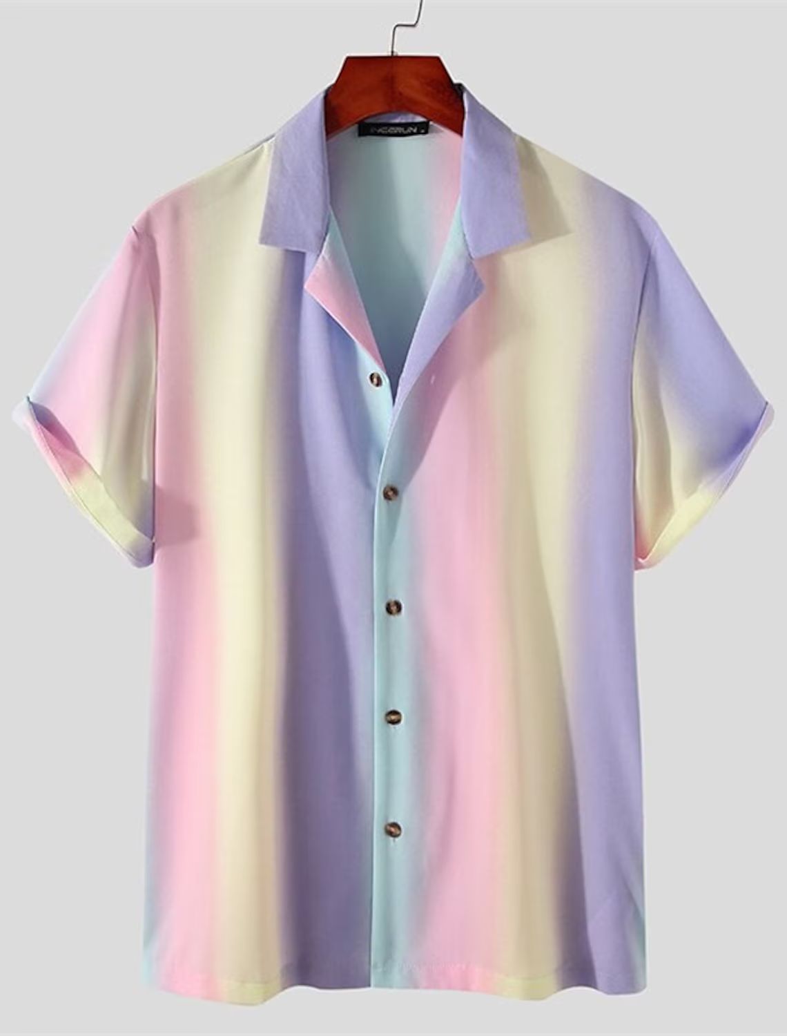 Men's Shirt Button Up Shirt Summer Shirt Camp Collar Shirt Cuban Collar Shirt Purple Rainbow Shor... | Lightinthebox