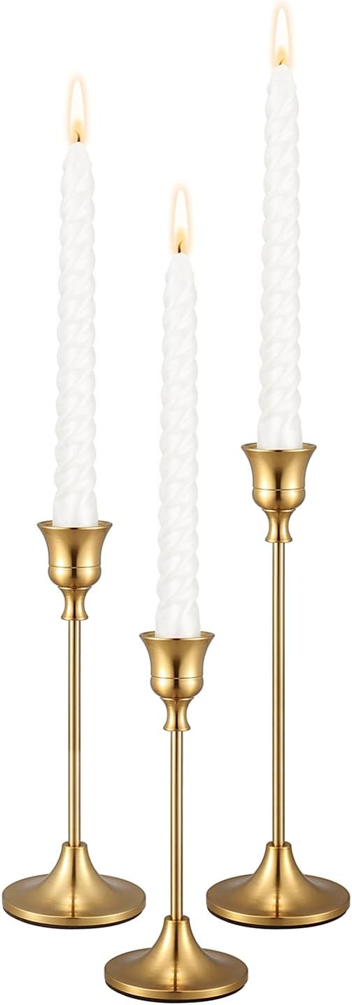 PNAVMG Gold Candlestick Holders Taper Candle Holder - Set of 3 Pcs Brass Gold Candle Stick Holder... | Amazon (US)
