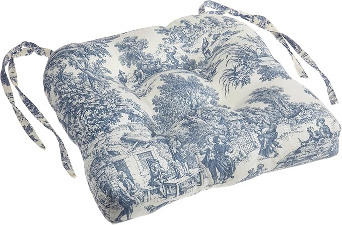 Ellis Curtain Victoria Park Toile Cushioned Chair Pad, Blue | Amazon (US)
