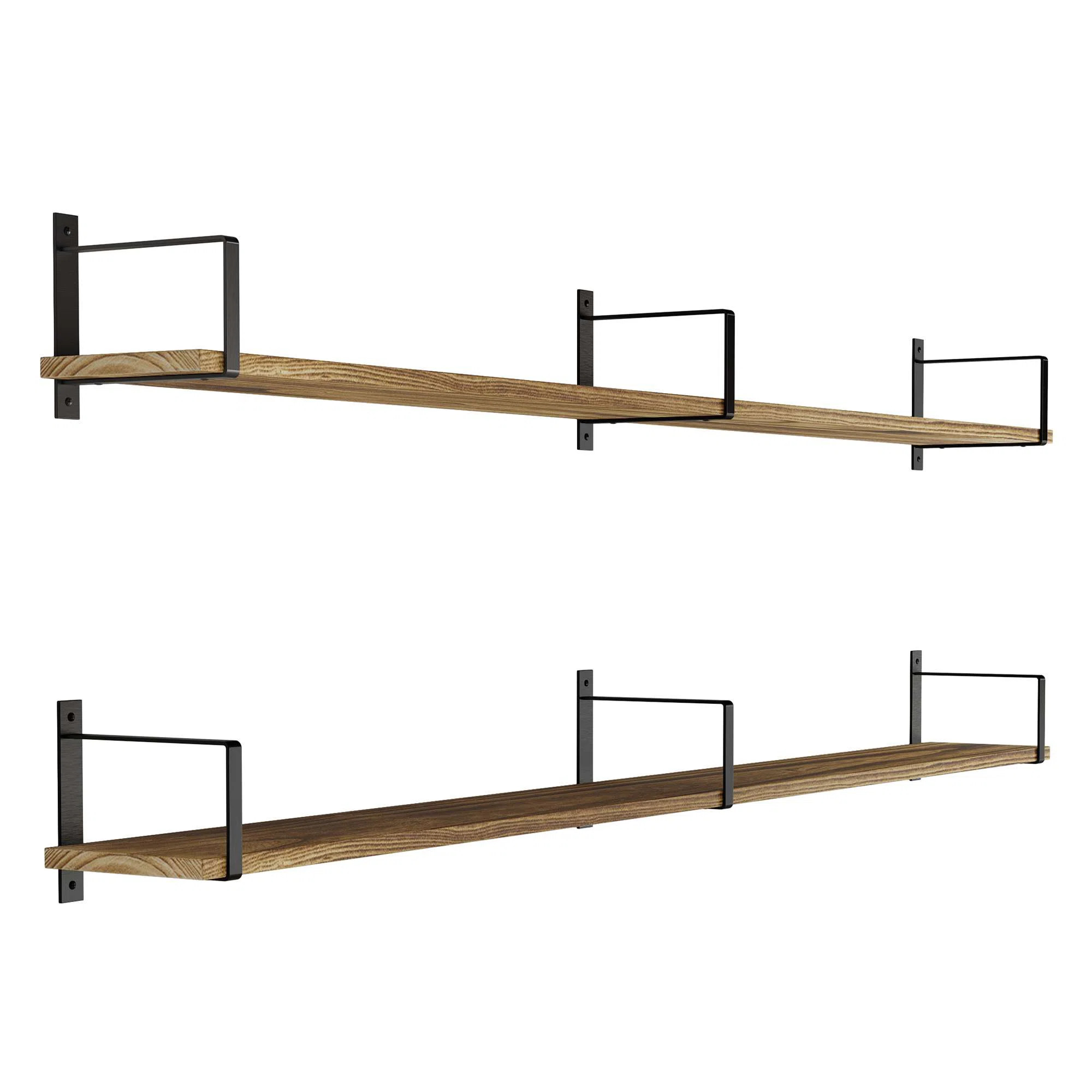 17 Stories Nocatee 60"x6" Rustic Floating Shelves Wall Shelf For Living Room Set of 2 Wall Mount ... | Wayfair North America