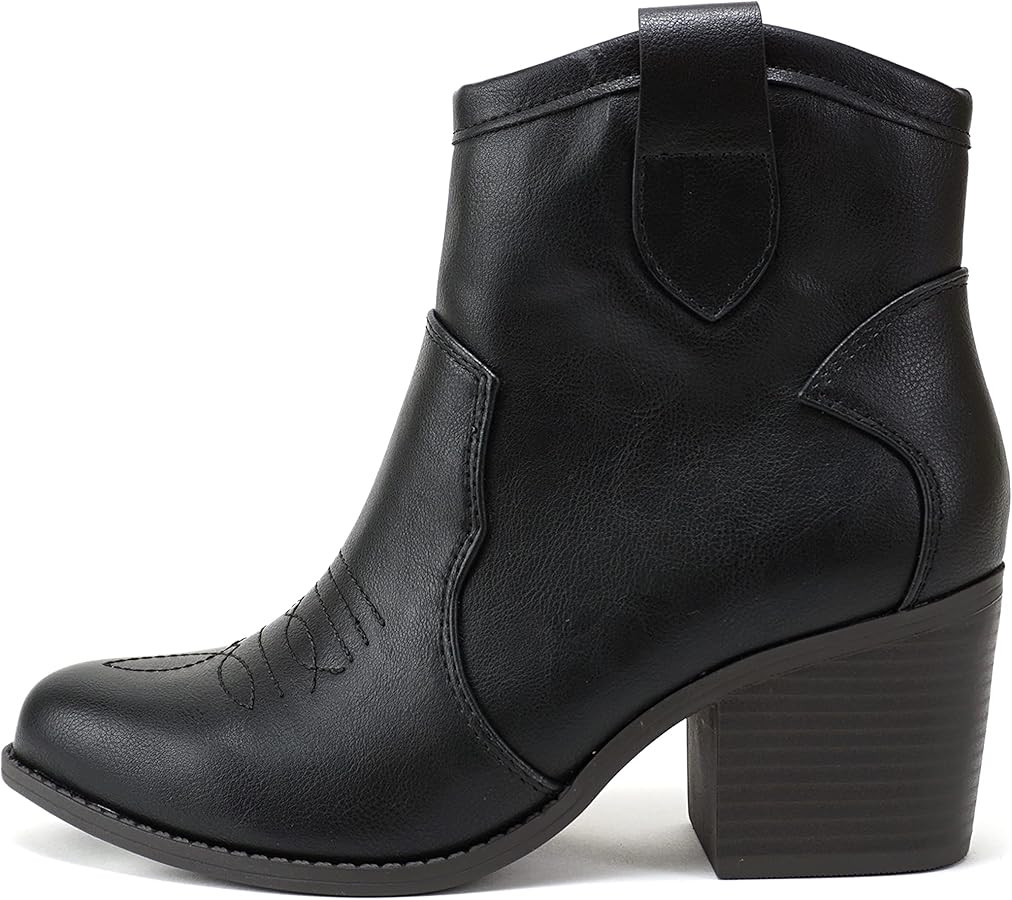 Soda “TELLER” ~ Women Western Stitched Pointed Toe Low Block Heel Ankle Boot | Amazon (US)