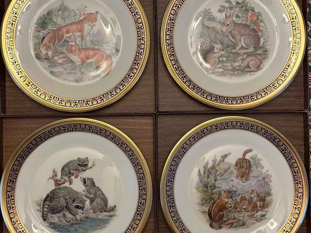 Vintage Lenox Gold Rimmed Woodland Animals Plates by Edward Boehm , Set of 4 Dishes - Etsy | Etsy (US)
