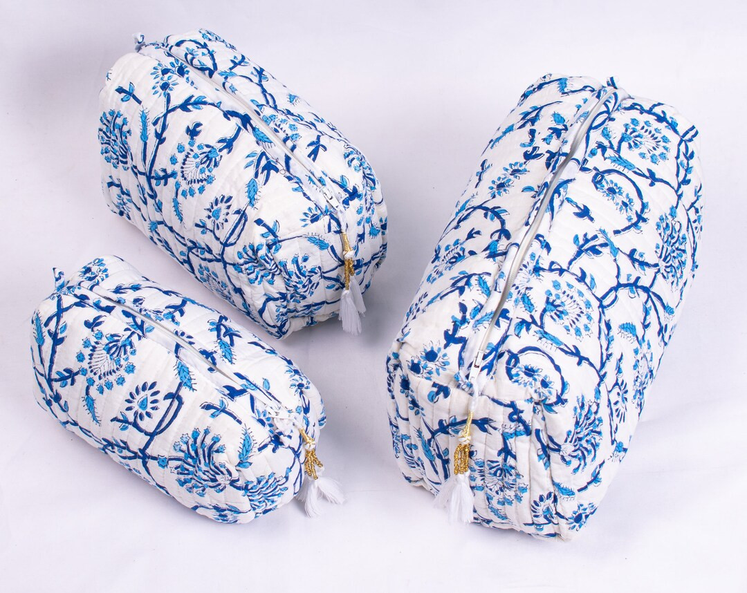 Set of 3 Makeup Bag Ekat Print Cotton Toilet Bag Toiletry - Etsy | Etsy (US)