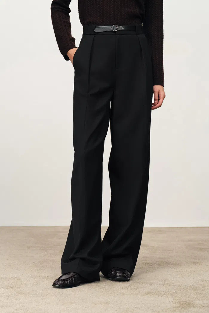 Kaia Wrinkle Resistant Embellished Belt Suit Pants in Fine Wool Suitin | Fabrique