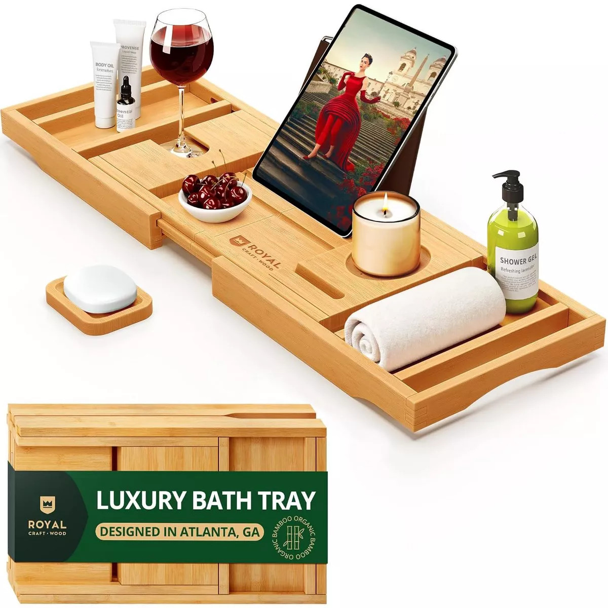 Royal Craft Wood Foldable Bathtub Caddy Tray, Natural | Target