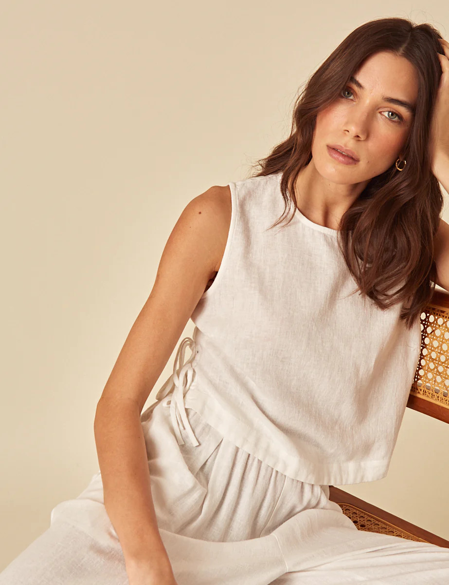 White Linen-blend Swing Top | Nobody's Child