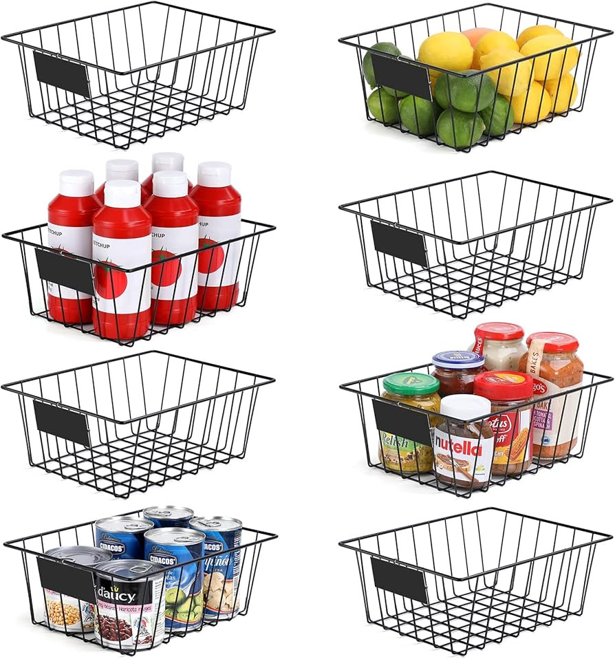 8 Pack Wire Storage Baskets for Organizing with Removable Tags, Pantry Organization Bins for Kitc... | Amazon (US)