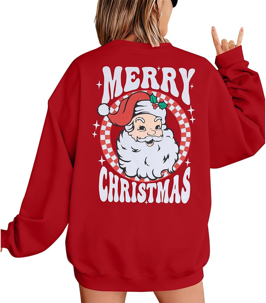 MNLYBABY Merry Christmas Santa Sweatshirt Oversized: Women Christmas Shirt Santa Claus Sweater Ch... | Amazon (US)