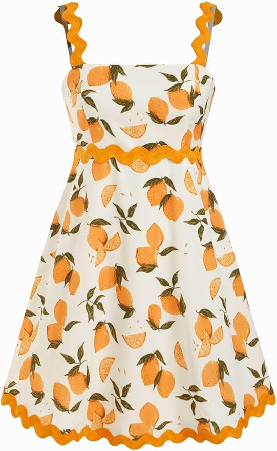 CIDER Womens Sun Dress Short Spaghetti Strap Square Neck Fruit Print Summer Beach Mini Casual Dre... | Amazon (US)