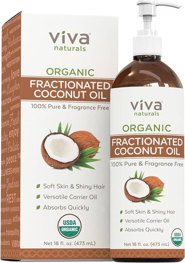 Viva Naturals Organic Fractionated Coconut Oil 16oz- Moisturizing Hair & Body Oil, Carrier Oil | Amazon (US)