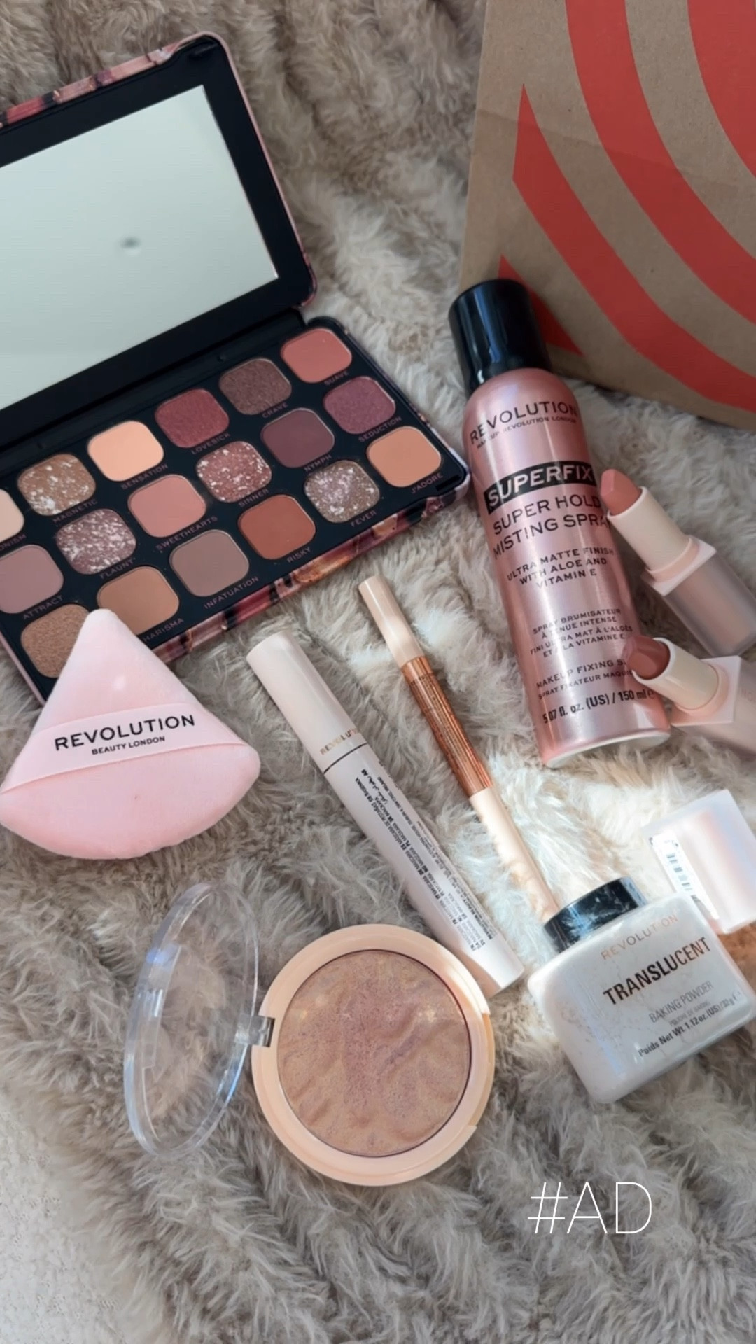 #ad I always see @makeuprevolution when doing my weekly @target run & finally testing out some products. Here are my standout picks & friends, the price point on these are💯 🙌🏽  #revolutionpartner #Target #TargetPartner #revolutionbeauty

Translucent baking powder 
Fluffy brow filter duo in dark brown  
Highlight reloaded in make an impact
Forever flawless eyeshadow palette in Allure 
5D lash mascara 
Lip allure soft satin lipstick in brunch & pink nude
Super fix super hold setting spray


#LTKBeauty #LTKWatchNow #LTKFindsUnder50