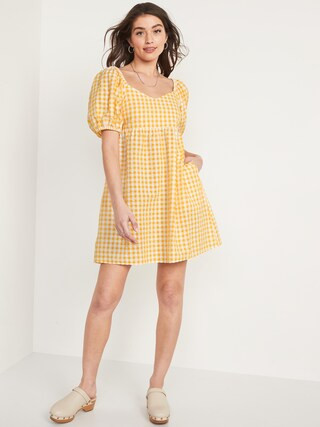 .Fit & Flare Puff-Sleeve Seersucker All-Day Mini Dress | Old Navy (US)