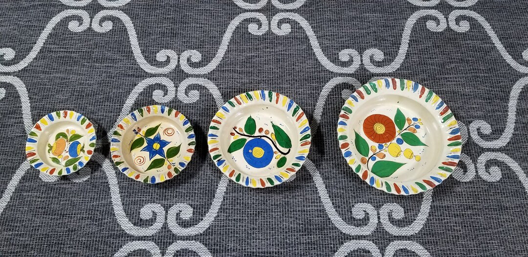 4 Vintage 1970's Hand Painted Pottery Tlaquepaque Tonala Stacking Round Baking Dishes Mexican Fol... | Etsy (US)