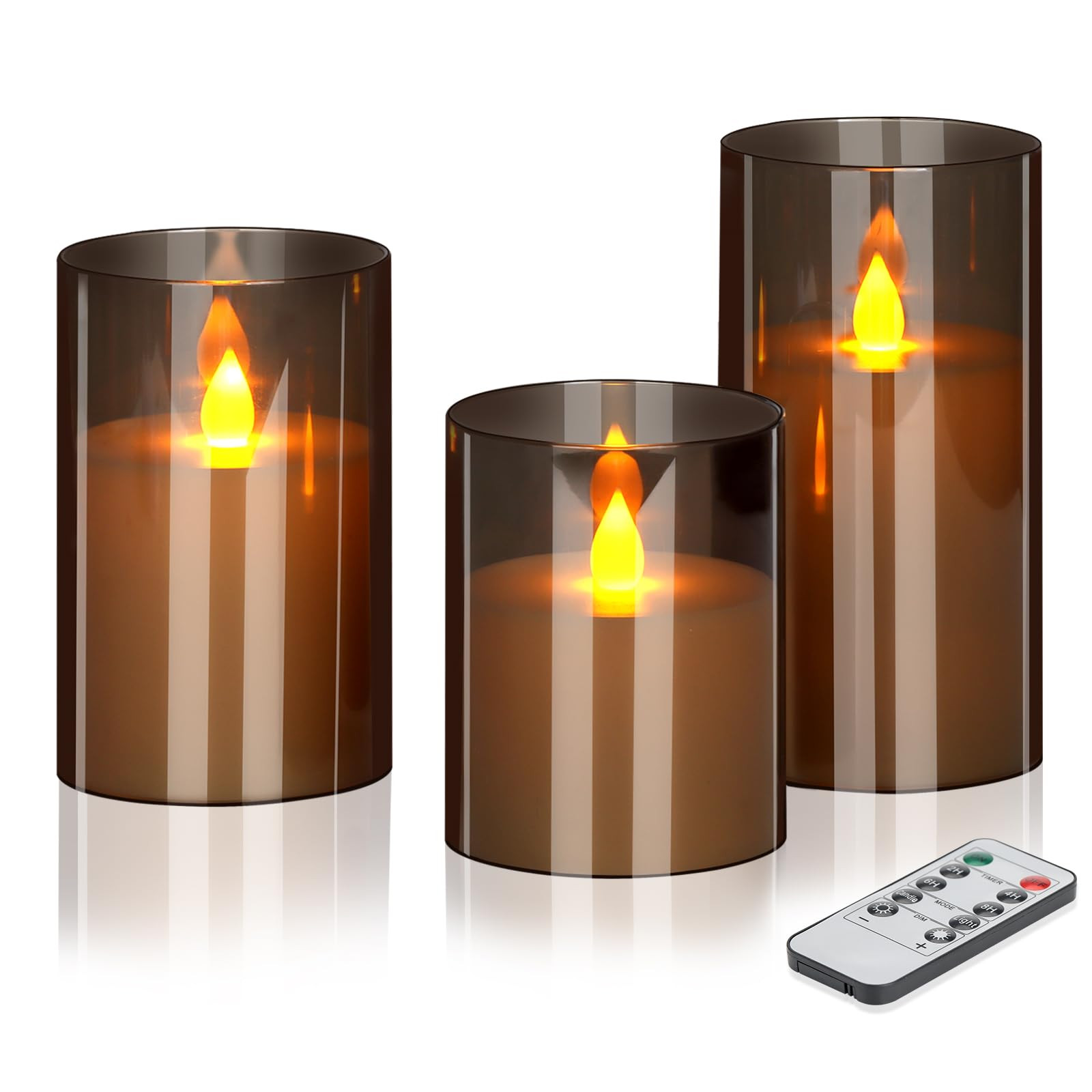 Flameless LED Candles with Remote Set of 3 Battery-Operated Acrylic Gray Pillars, 4", 5", 6" x 3"... | Amazon (US)
