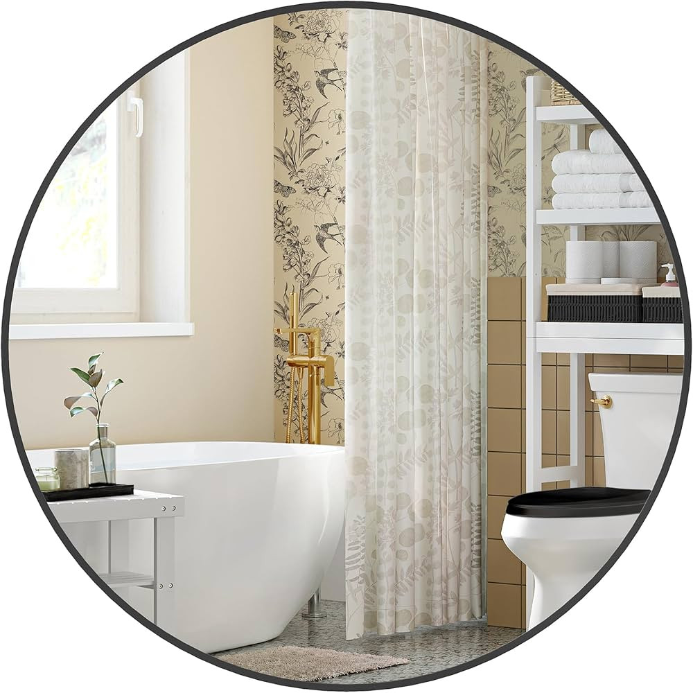 SONGMICS Round Mirror, Bathroom Circle Mirror for Wall, 24 Inches, Metal Frame, Easy to Install, ... | Amazon (US)