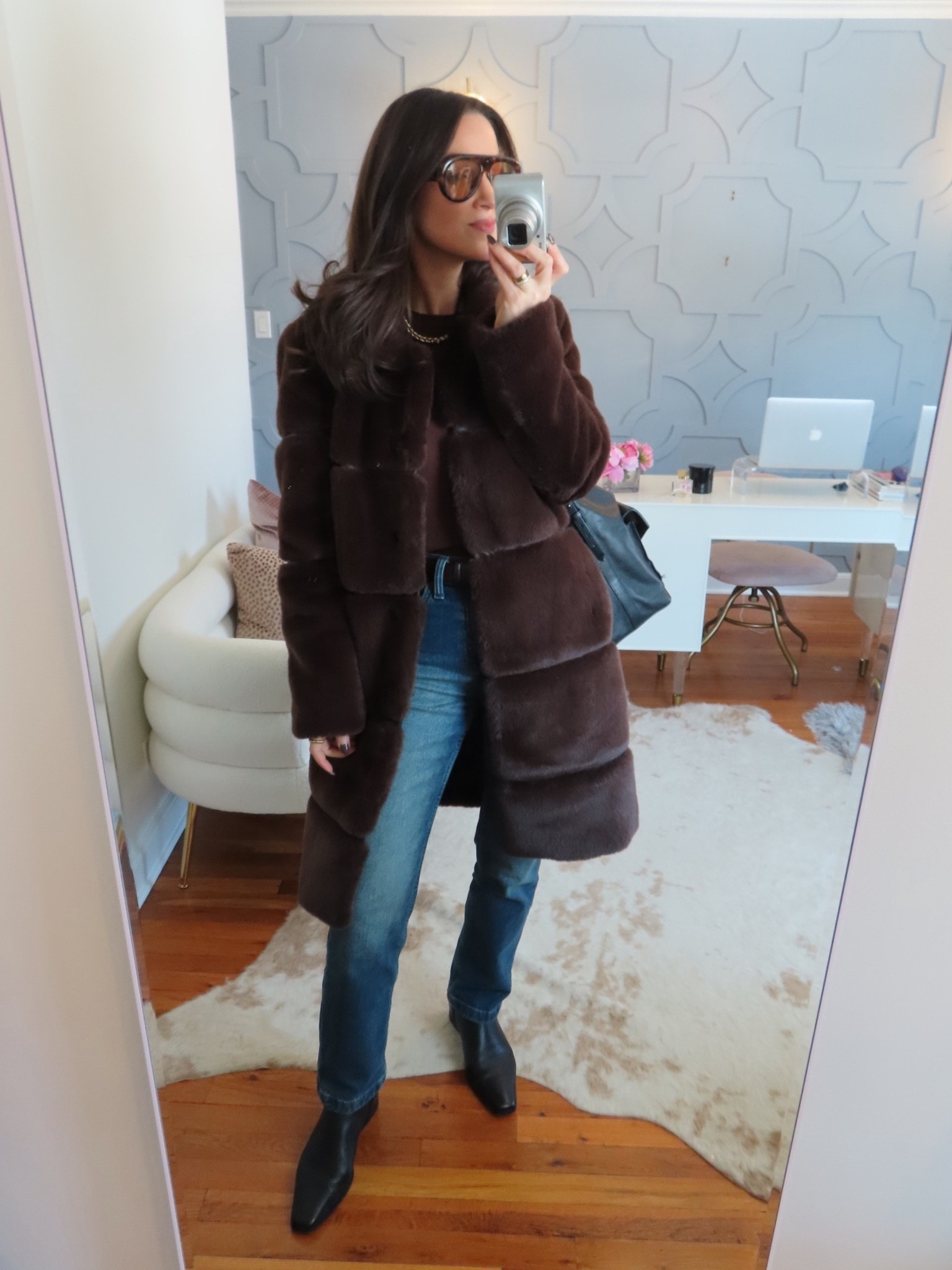 Chic winter outfit!
Jeans: true to size
Boots: size up half a size 
Sweater: true to size 
Jacket: true to size 

#LTKOver40 #LTKootd