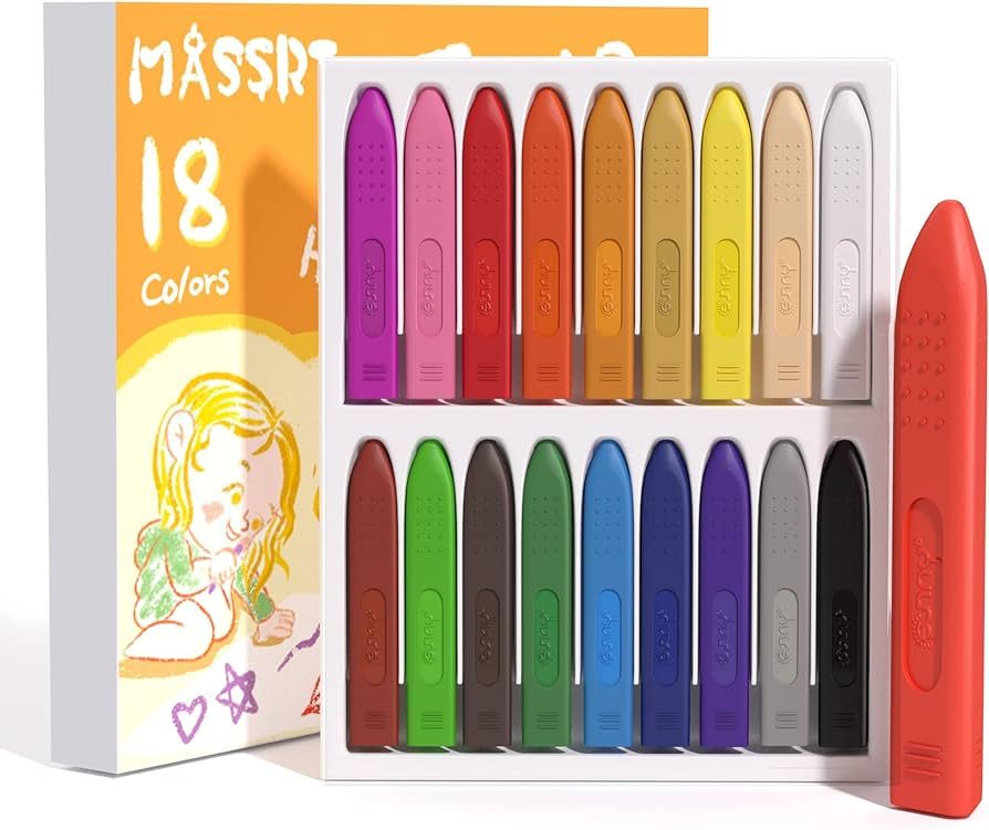 MASSRT Jumbo Crayons for Toddlers, 18 Colors Mess Free Unbreakable Crayon Gifts, Easy to Hold Was... | Amazon (US)