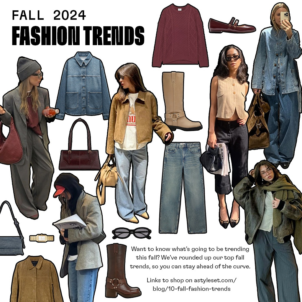 Fall 2024 fashion trends pt. 2 !! 🤎 Inspo + links to shop on astyleset.com/blog/10-fall-fashion-trends

Our top 10 fall fashion trends
1. Burgundy
2. Big purses
3. Denim on denim
4. Suede
5. Square toe boots
6. Breton stripes
7. Brown leather jackets
8. Track pants
9. Red ballerinas
10. Capri trousers

#fallfashion #falltrends #outfitinspo 

#LTKStyleTip #LTKFallSale #LTKSeasonal