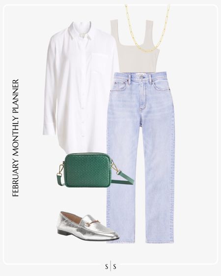 Monthly outfit planner: FEBRUARY: Winter looks | button up, straight Jean, silver loafer, woven crossbody, bodysuitt

See the entire calendar on thesarahstories.com ✨ 


#LTKstyletip