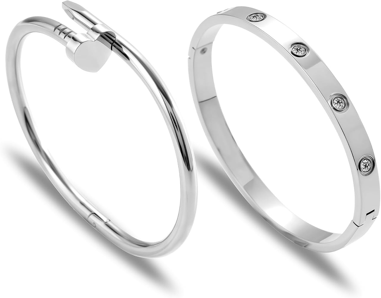 Gold Clover Bracelets for Women - Stackable Stainless Steel Nail Bracelet, Friendship & Love Bang... | Amazon (US)