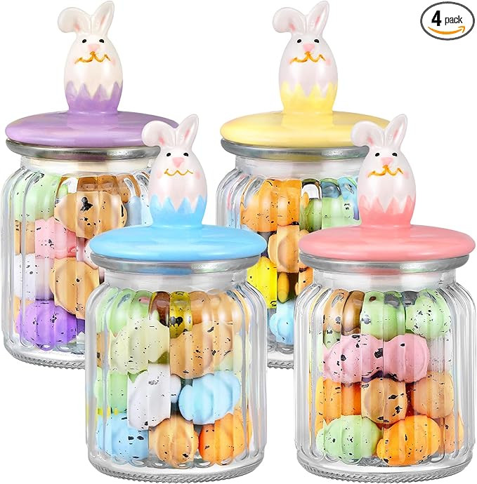 Nitial 4 Pcs Easter Glass Jar with Cap Bunny Rabbit Egg Shape Clear Candy Jar Decorative Food Sto... | Amazon (US)