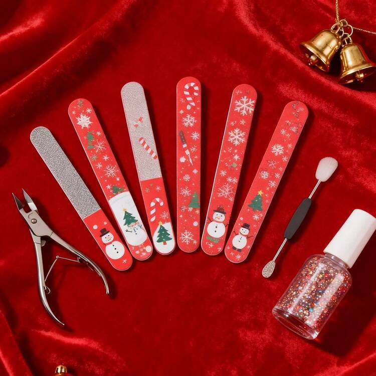 10pcs Christmas Themed Nail File With Festive Design – Long And Short Models Red & Cute Santa P... | SHEIN